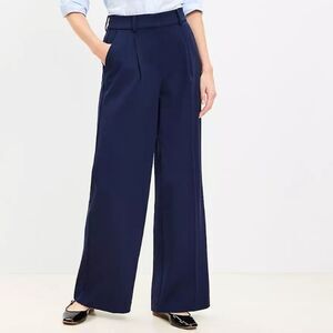 LOFT Navy Wide-Leg High-Waist Pants